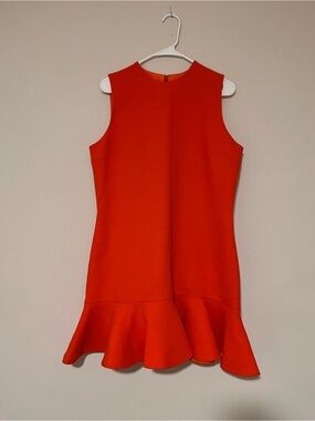 VVB Victoria Victoria Beckham Flame Red Flounce Hem Shift Dress Mini Size 10